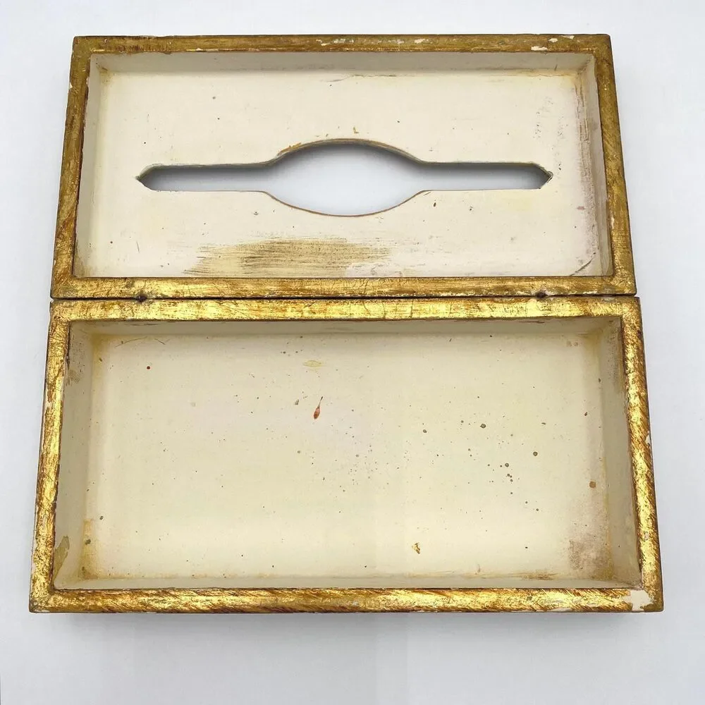 Florentine Tissue Box Cover: Gilded Gold & White, Hollywood Regency Decor